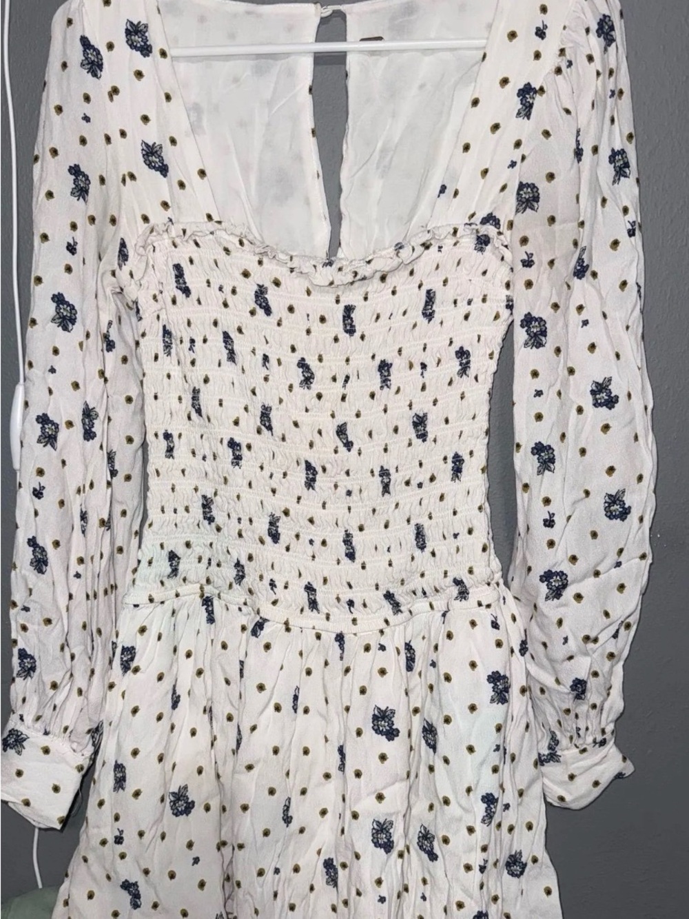 Free People Ivory Floral Smocked Square-Neck Midi Dress - Picture 2 of 4